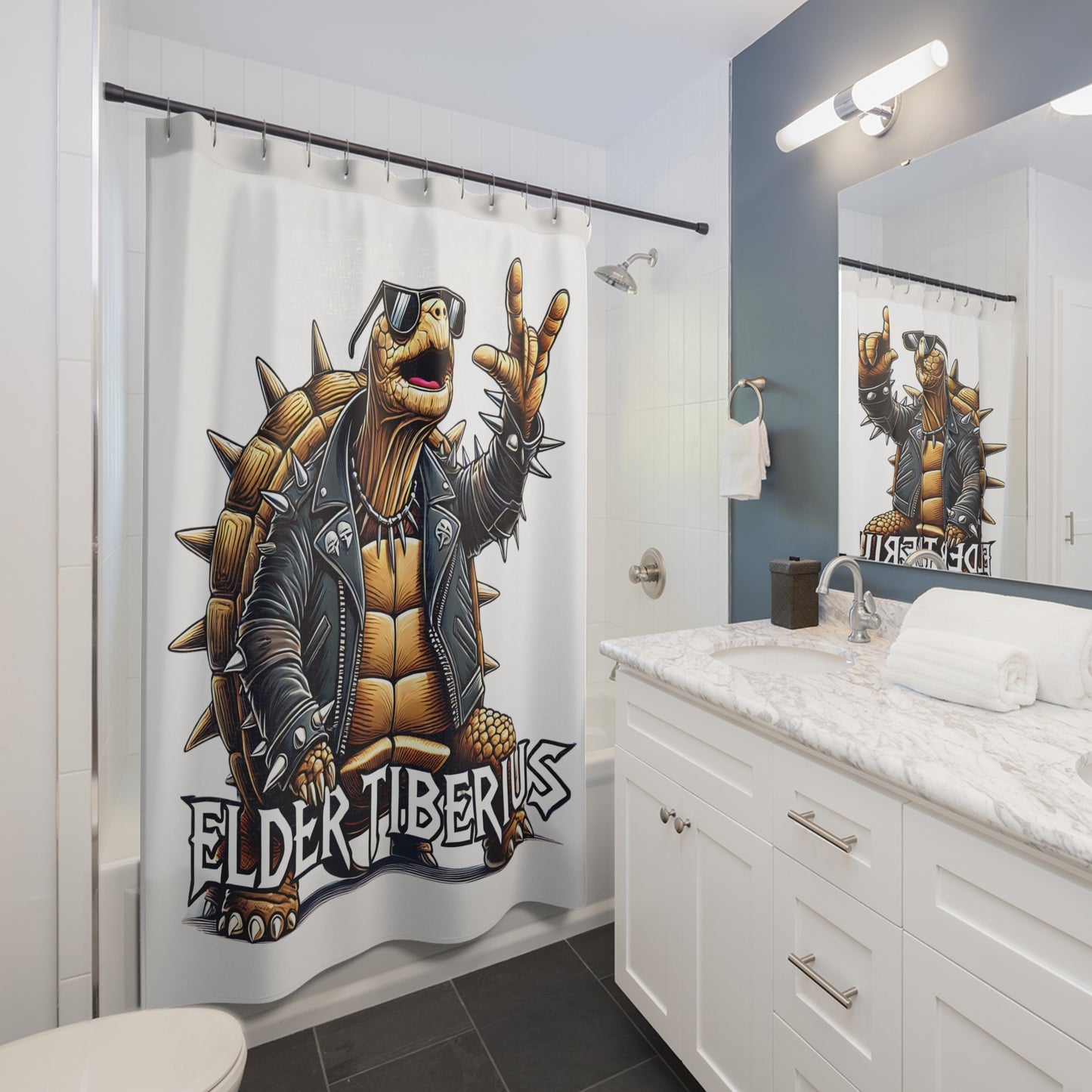 Cool Turtle Rocker Shower Curtain - Elder Tiberius Design